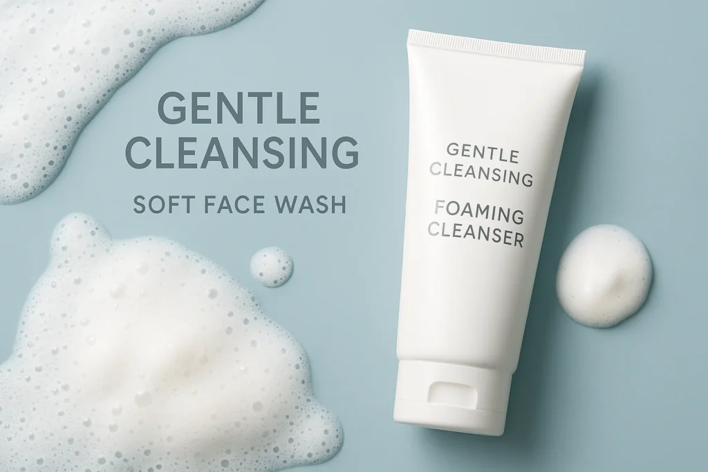 How to Get Naturally Glowing Skin at Home – Step-by-Step Guide for Lasting Results 3 Hands using gentle foaming cleanser on face at night in a bathroom sink with soft light