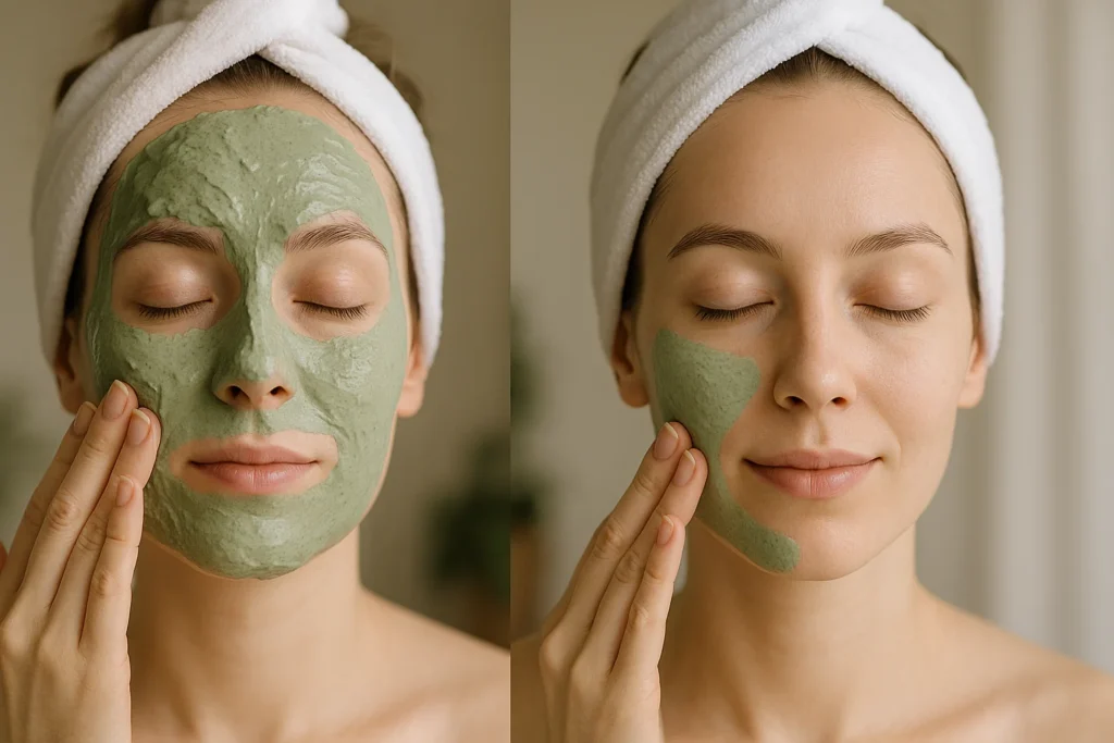 5 DIY Face Masks for Glowing Skin – Natural Remedies That Work Fast 5 Woman showing correct and incorrect application of DIY face masks, highlighting common skincare mistakes